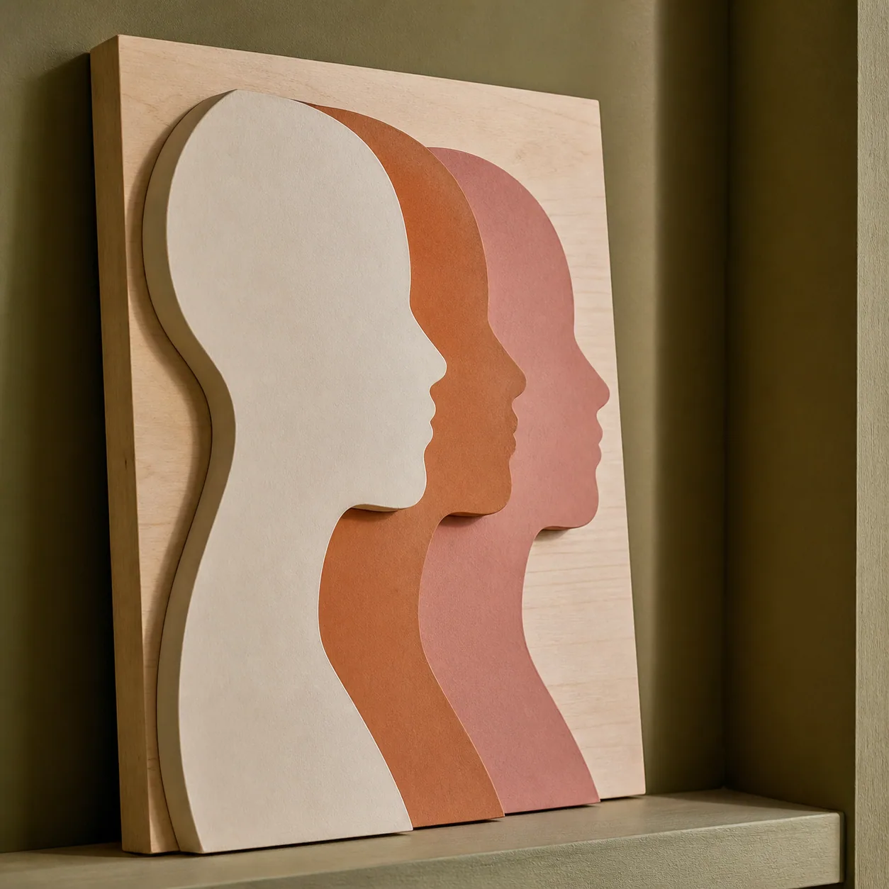 Concept imagery: concept-case cover of a layered three-profile family relief