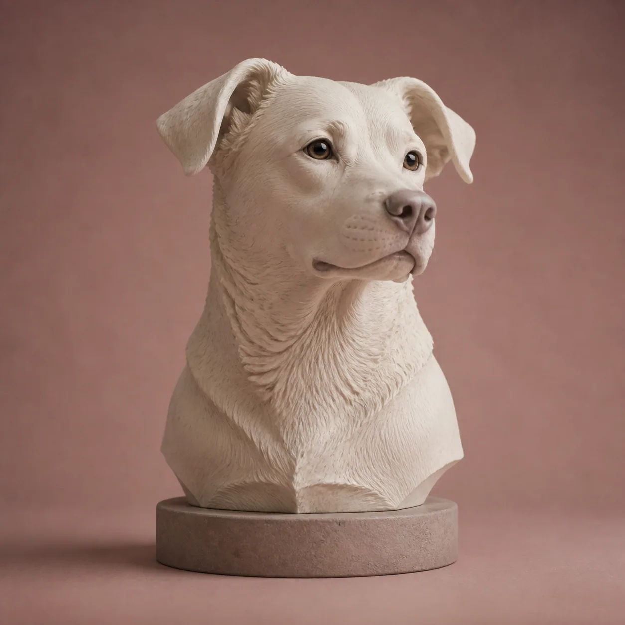 Concept imagery: front three-quarter view of an ivory companion-animal bust